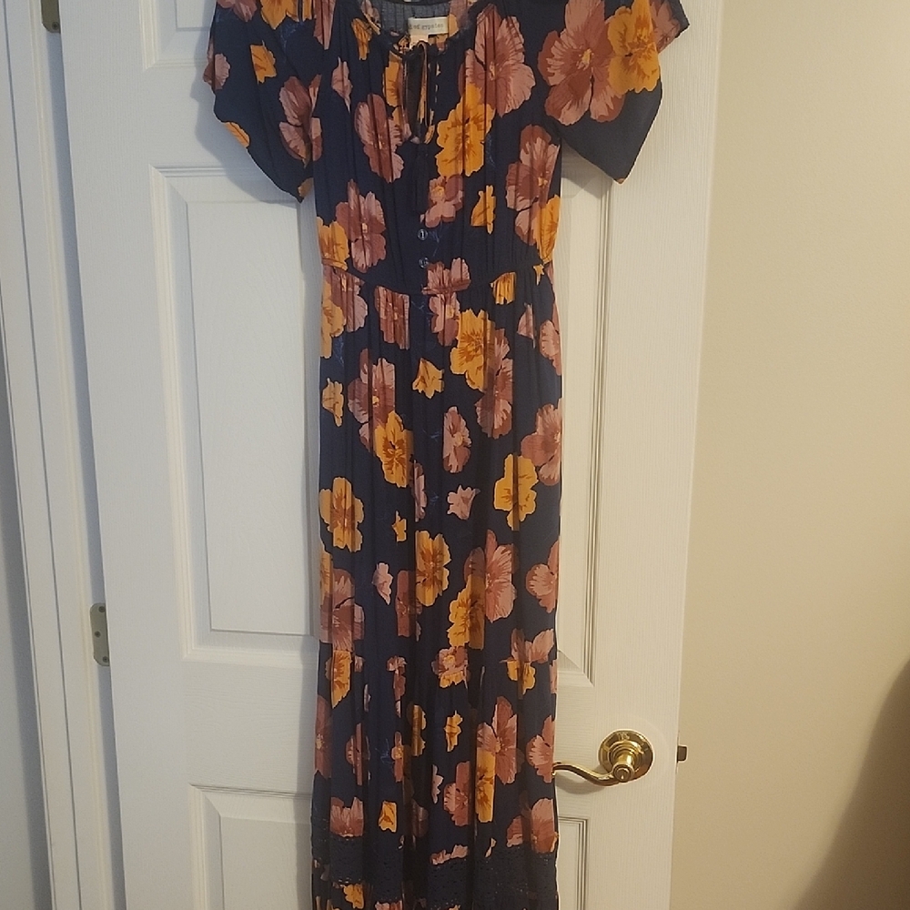 Band of Gypsies Floral Maxi Dress in Navy and Yellow